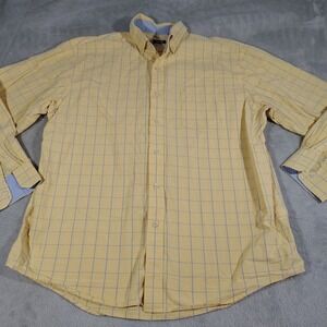 IZOD Shirt Men XL Yellow/Blue Check Long Sleeve Button Down Preppy Work Office